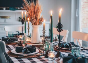 white candles on round table