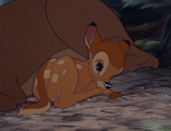 bambi from bambi laying next to his mother
