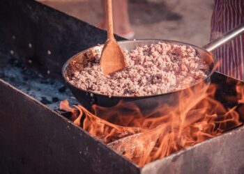 minced meat, barbecue, bonfire