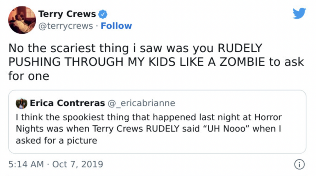 Terry Crews Clapback at fan on twitter