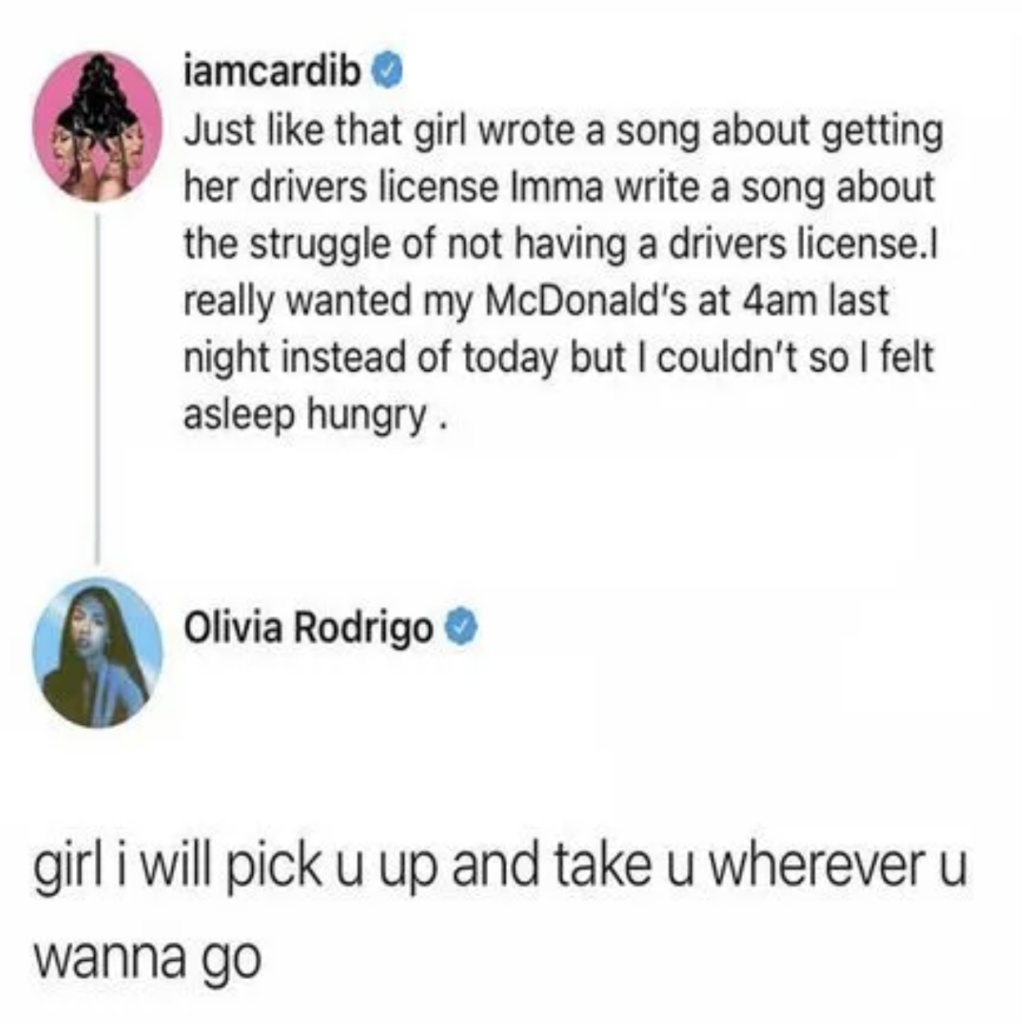 Cardi B jokes about olivia rodrigo's song