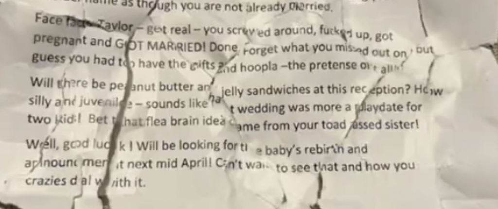 Bride shares hate letter she received as a wedding gift