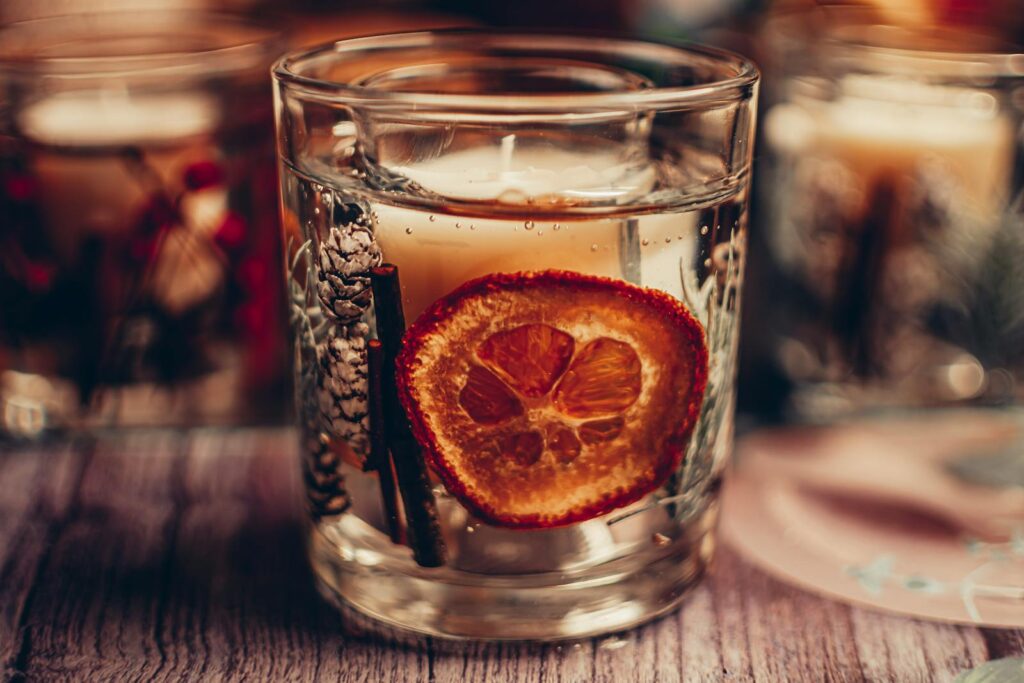 Clear Drinking Glass With Sliced Lemon
