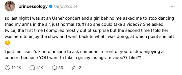 An screenshot of a post on Threads by princessology that reads