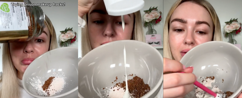 split screen of woman in TikTok video