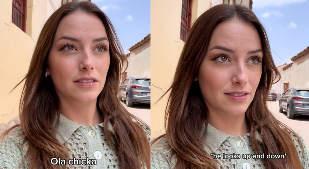 split screen of a woman in a TikTok video