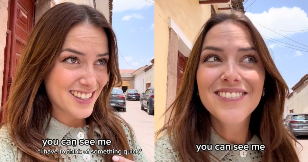 split screen of a woman in a TikTok video