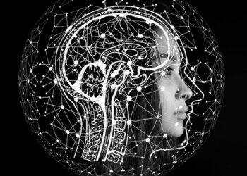 brain outline in black and white with woman's face
