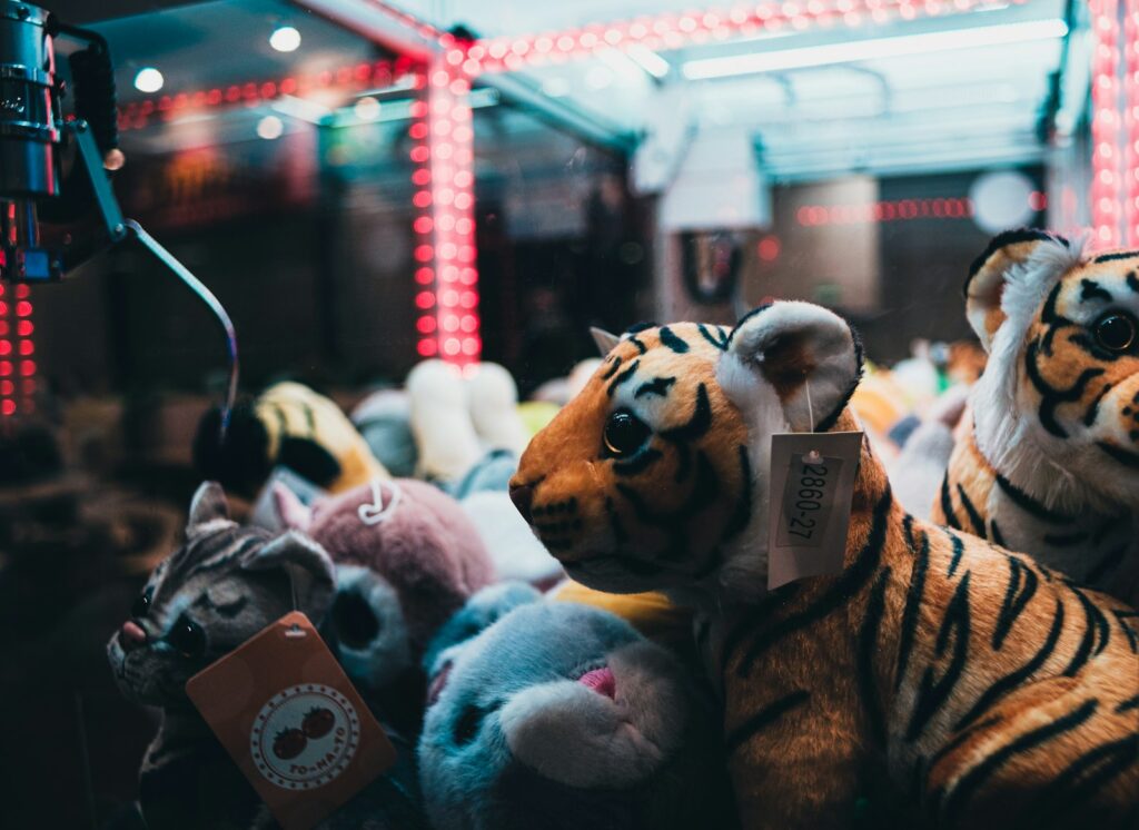 a group of stuffed animals sitting next to each other