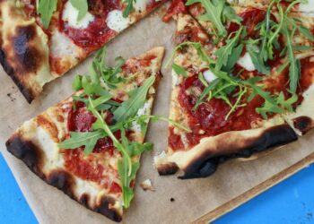 pizza on a wooden board