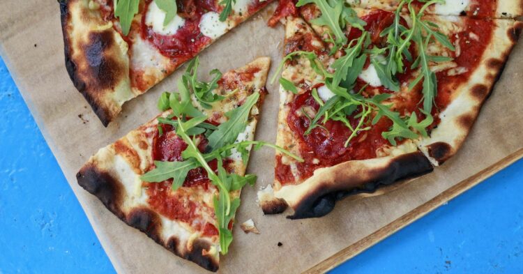 pizza on a wooden board