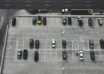 aerial view of cars parked on parking lot