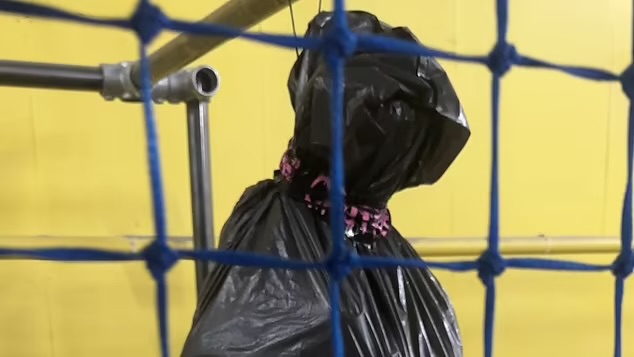 fake body bags in a play place
