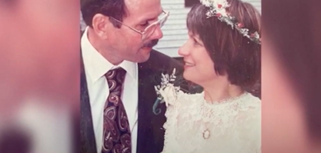 A picture of John and Pamela Helmstadter on their wedding day