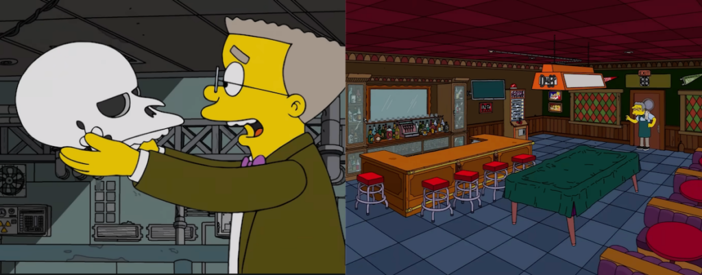 split screen of scenes from The Simpsons 'finale' episode