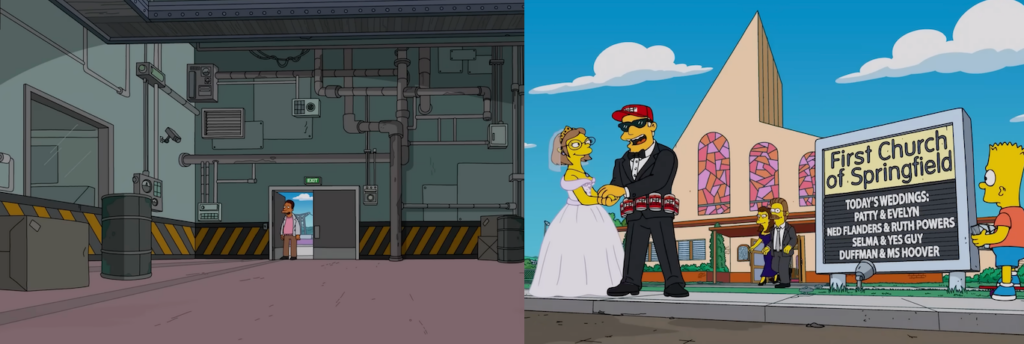 split screen of scenes from The Simpsons 'finale' episode