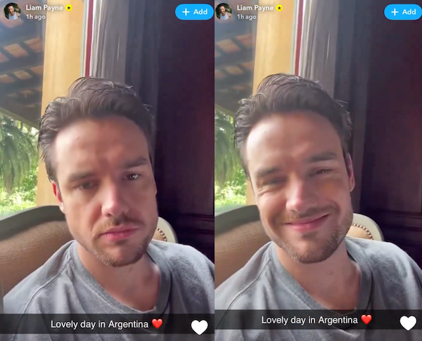 Liam Payne on Snapchat