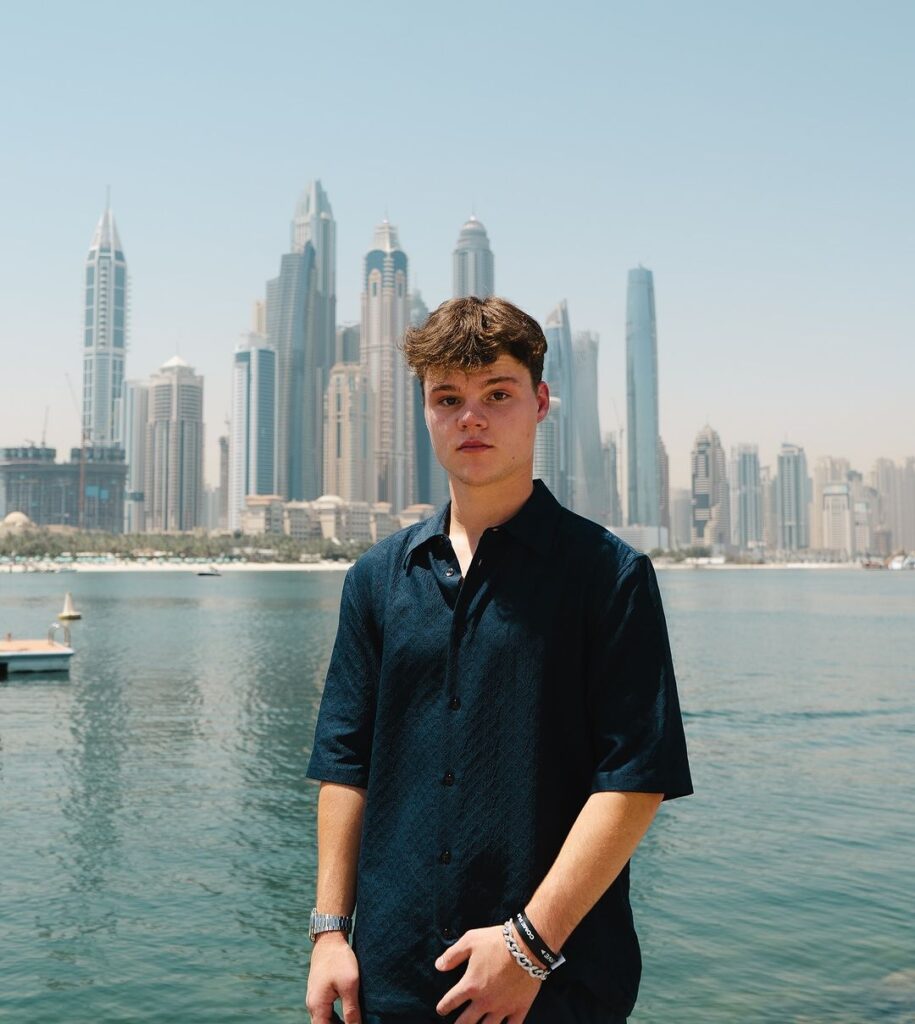Jack Doherty in front of the Dubai skyline