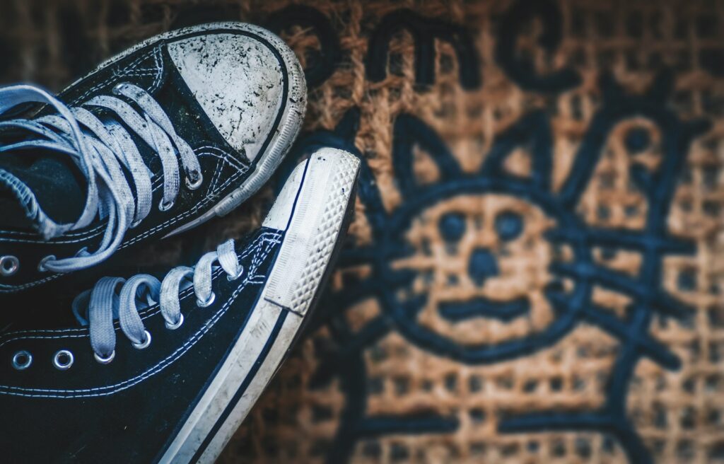 close view of pair of black sneakers