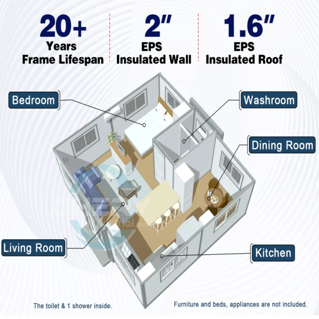 inside layout of chery industrial tiny home