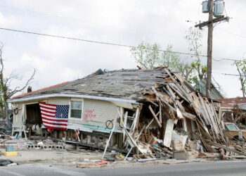 Barber Shop located in Ninth Ward, New Orleans, Louisiana, damaged by Hurricane Katrina in 2005.