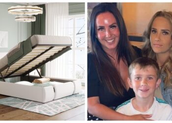 Helen Davey with her kids and an ottoman bed