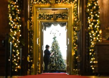 Christmas tree in hallway (Photo by Jacob King/PA Images via Getty Images)