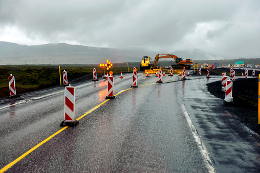 Road work on the highway 1 near Raykjavik, Iceland