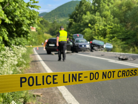 Police yellow line on traffic accident