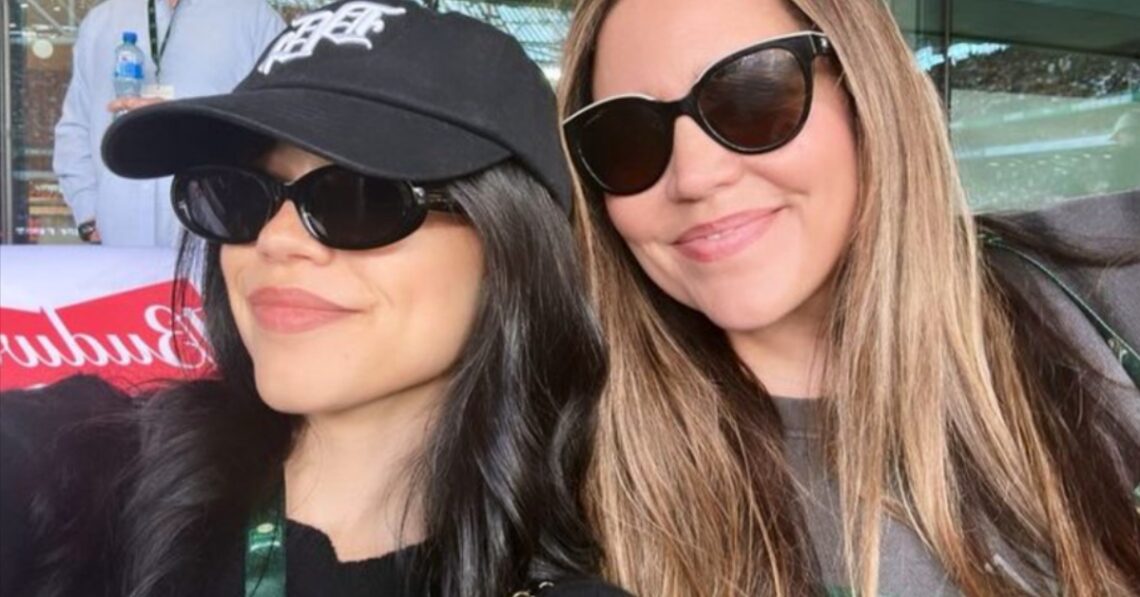 a selfie of actress jenna ortega and her mother, natalie, at a ball game
