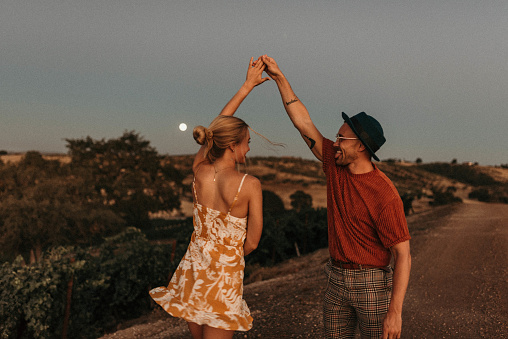 Couple Dancing Outdoors At Dusk,Paso Robles,CA,United States,USA