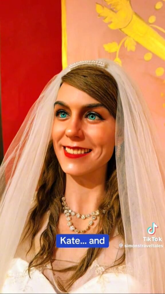 Screenshot of Kate Middleton wax figure from SimonsTravelTales video on TikTok