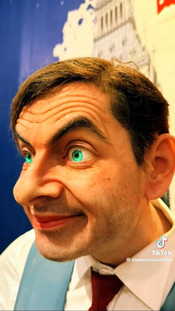 Screenshot of Mr. Bean wax figure from SimonsTravelTales video on TikTok