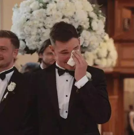 Elliot Gwilliam crying on his wedding day