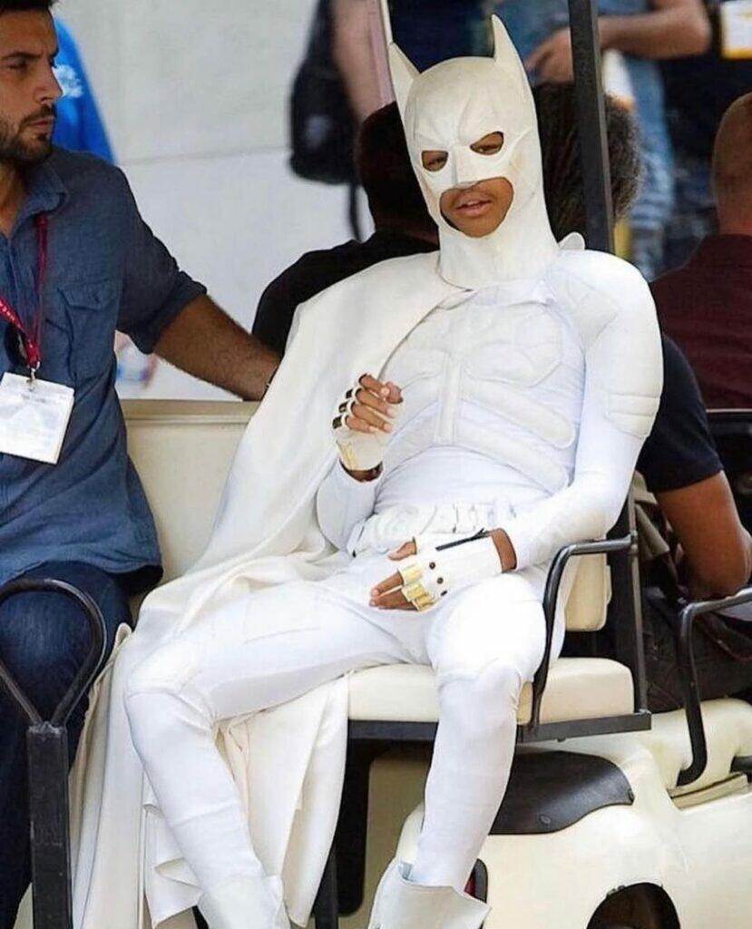 Jaden Smith wearing a white batman suit