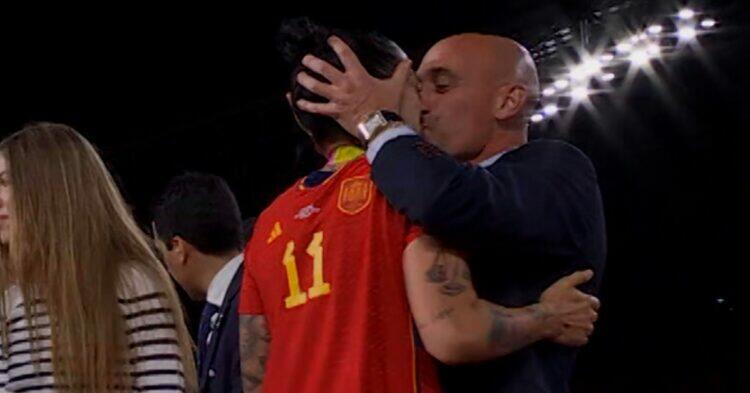 Luis Rubiales forcibly kissing soccer player Jenni Hermoso