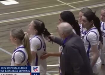 Screenshot from video showing high school basketball coach pulling player's hair