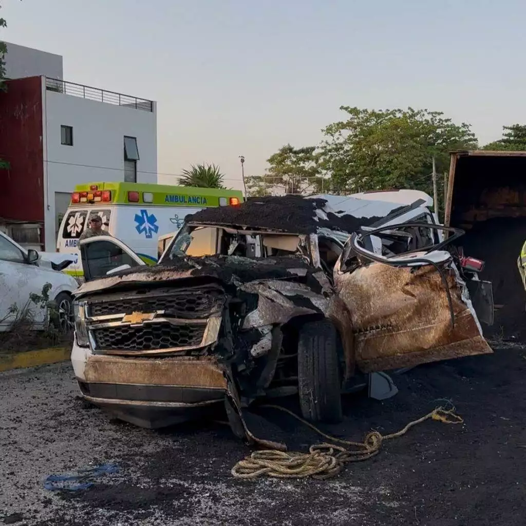 Elise Caffee incident wreckage image showing car wrecked and melted with hot asphalt (Instagram | elisecaffeeupdates)