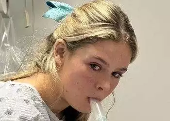 Teenager Brianne Cullen in the hospital on inhaler