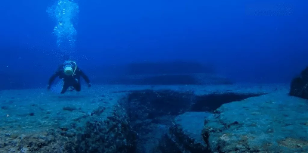 Diver at the Yonaguni Monument
