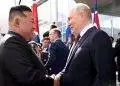 Kim Jong Un and Putin shaking hands