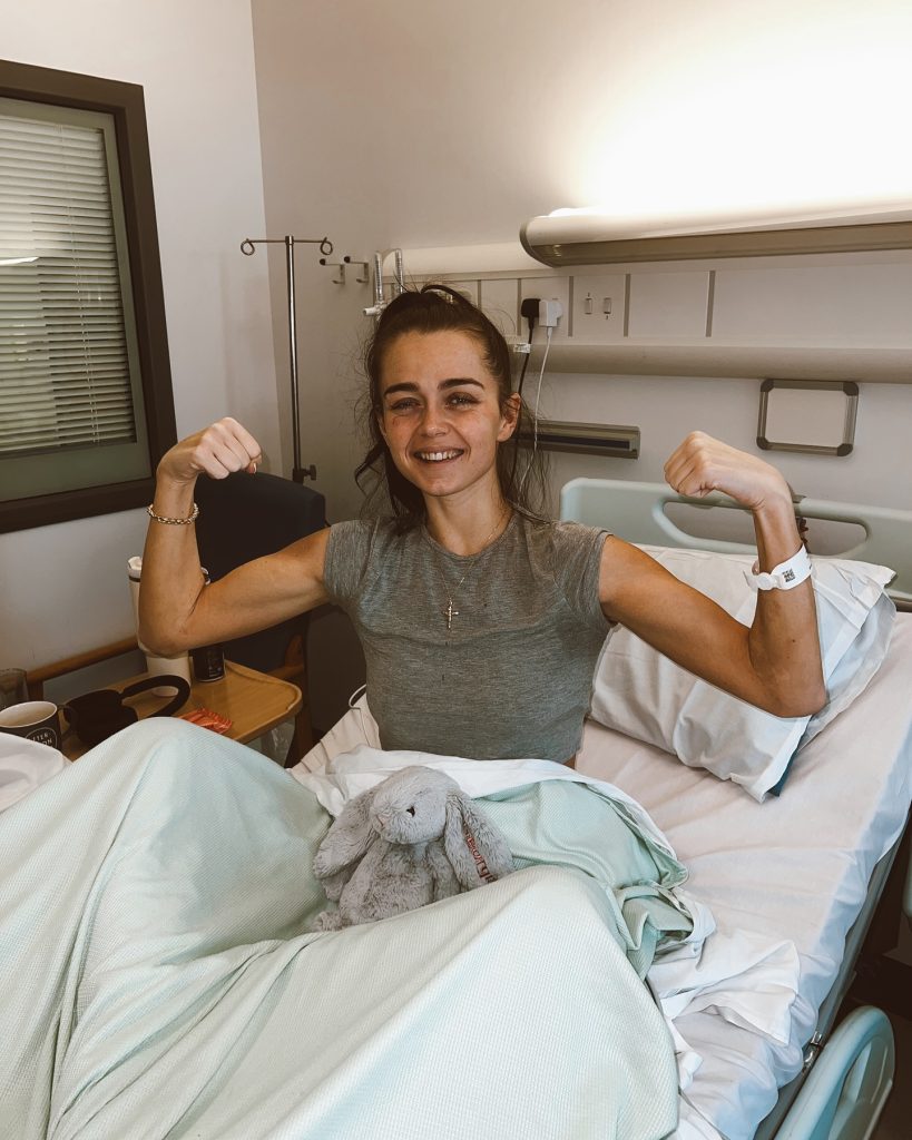 Georgia O’Connor in a hospital bed