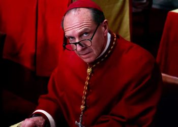Imagery from movie Conclave showing Cardinal Lawrence