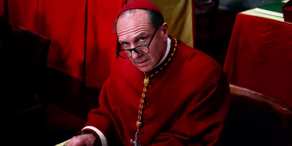Imagery from movie Conclave showing Cardinal Lawrence