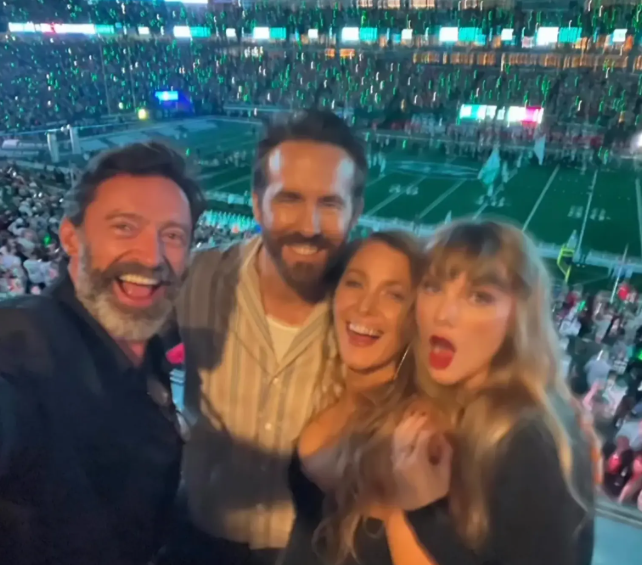 Taylor Swift, Blake Lively, Ryan Reynolds and Hugh Jackman at football game