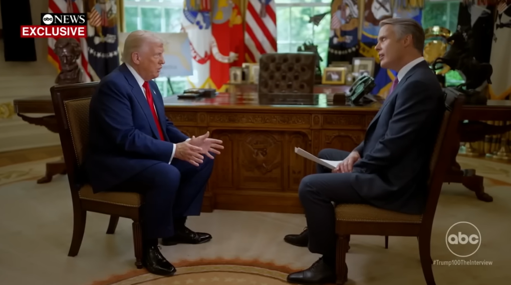 Trump and news anchor Moran for Trump's 100th day interview