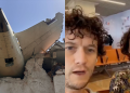 Air India flight wreckage in Ahmedabad and screengrab from couple on board the plane