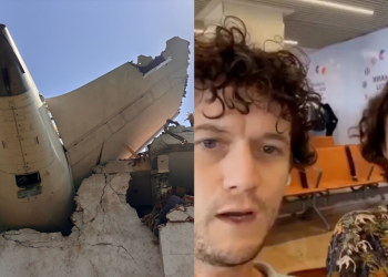 Air India flight wreckage in Ahmedabad and screengrab from couple on board the plane