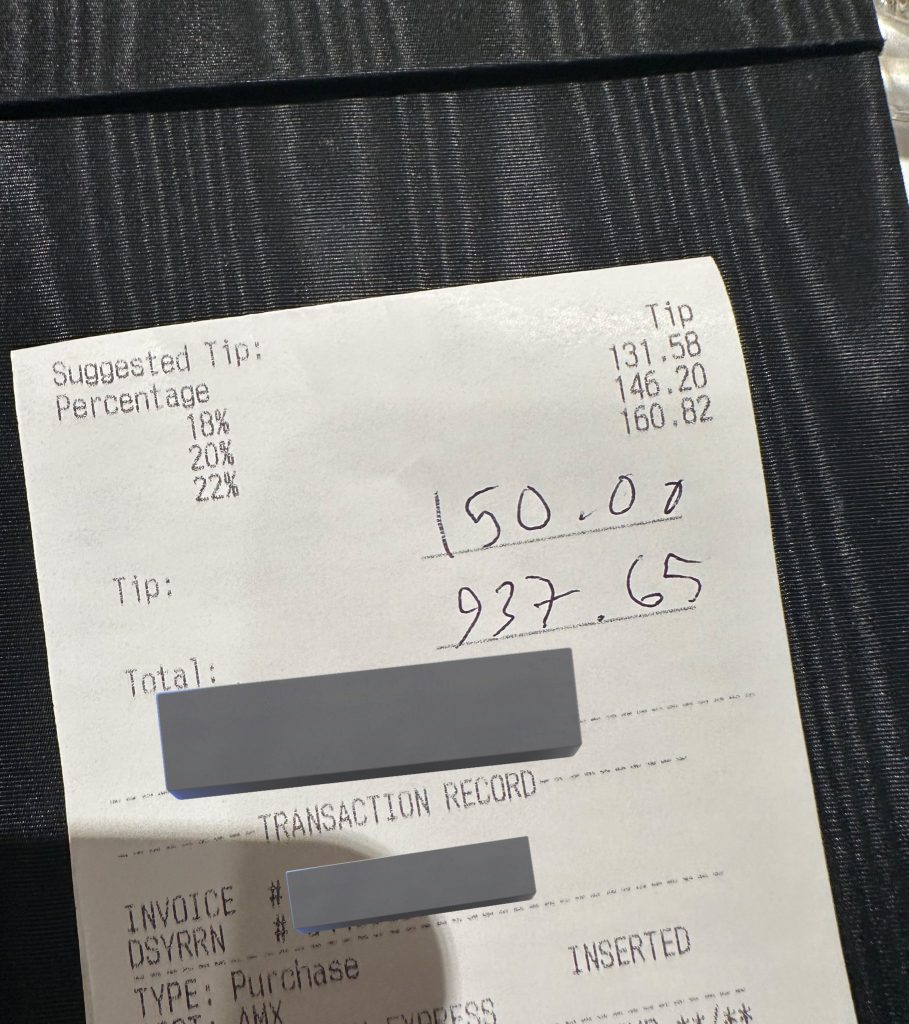 Disneyland breakfast receipt for almost $937.65