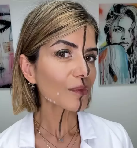 Dr Bita Farrell injected right side of her face